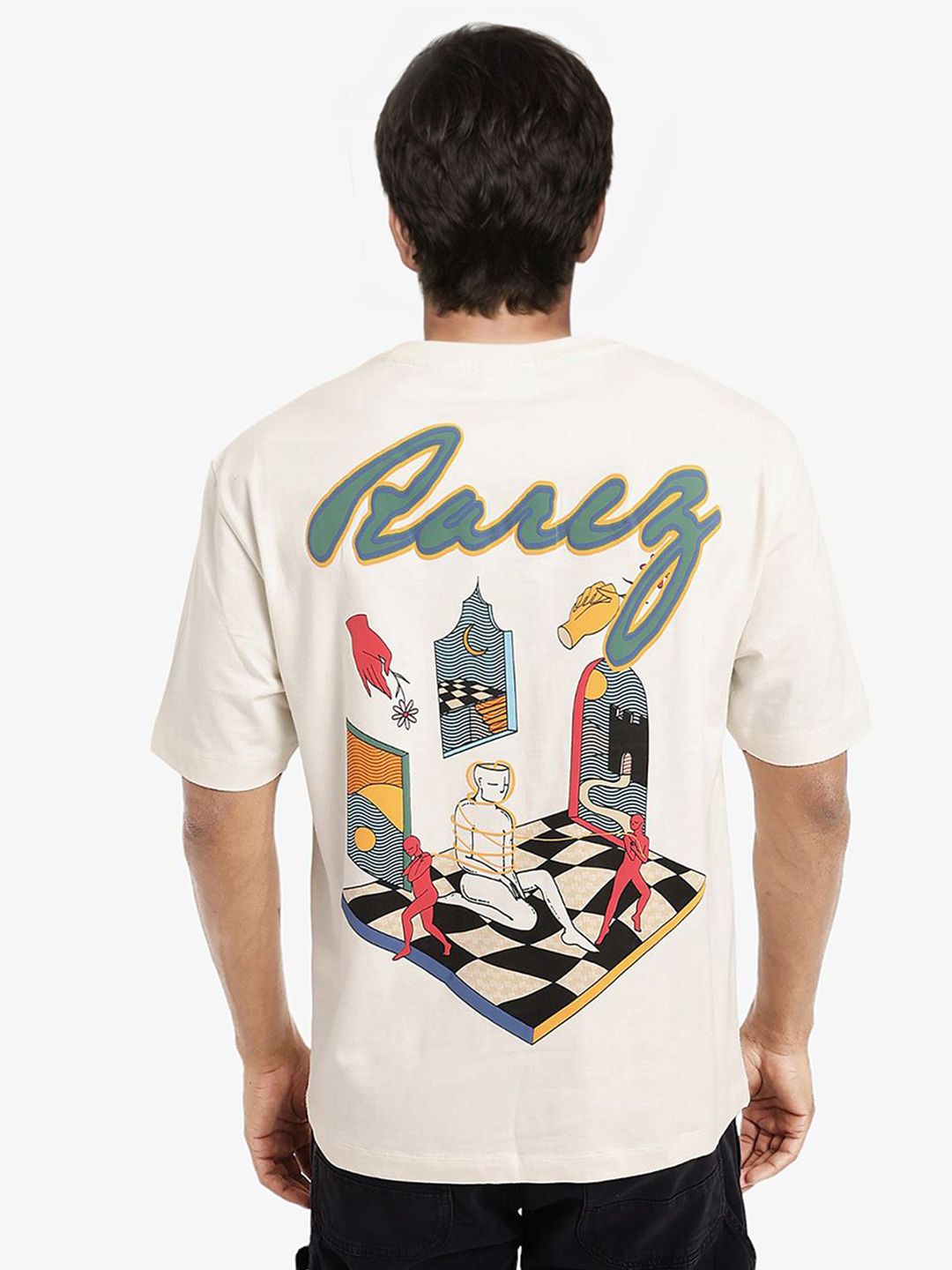 RARE RABBIT Men Graphic Printed Graphic Print Others Round Neck Cotton Oversized T-Shirt deal from myntra RARE RABBIT Men Graphic Printed Graphic Print Others Round Neck Cotton Oversized T-Shirt deal from myntra