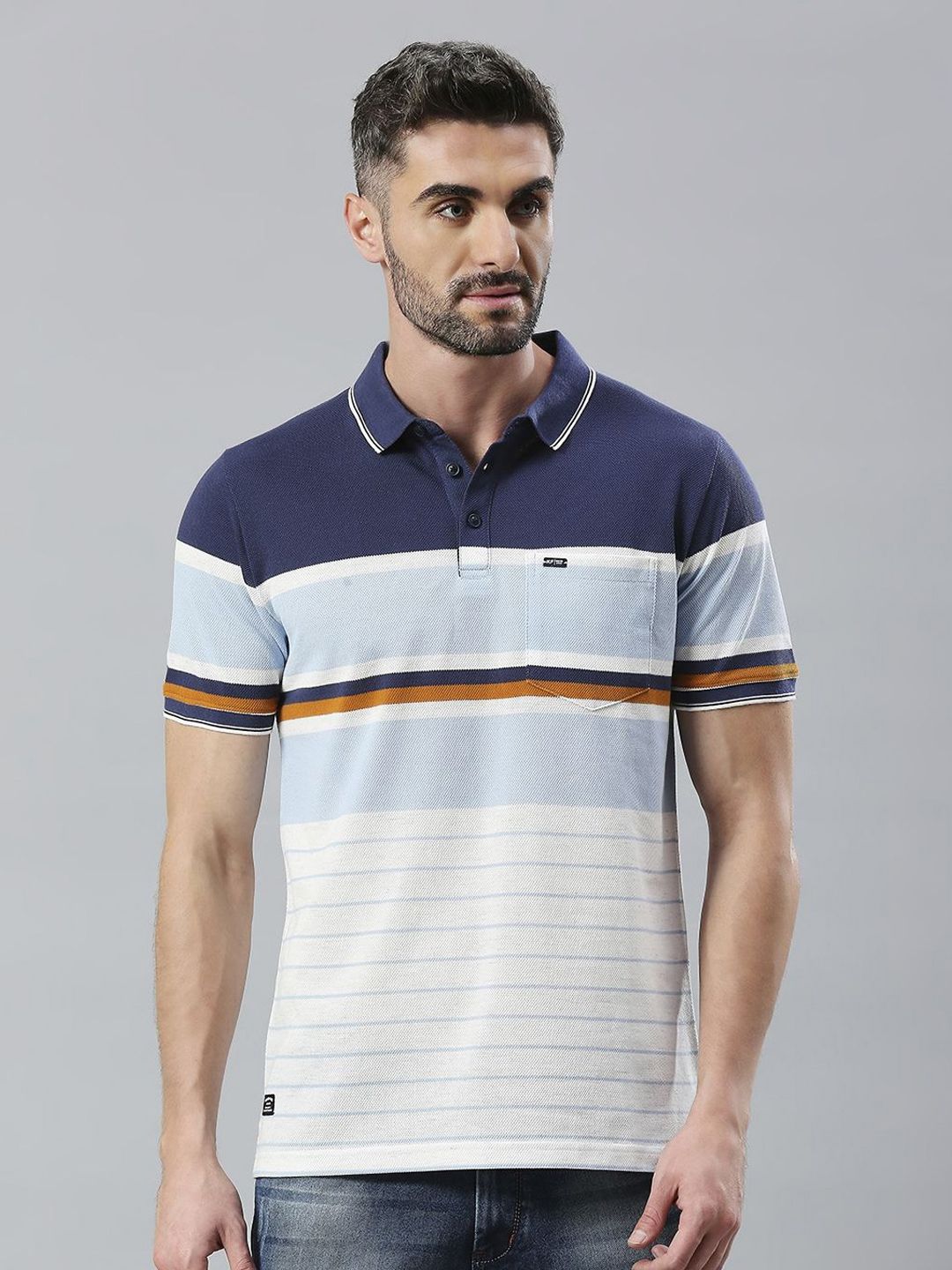 Klub Fox Men Striped Polo Collar Cotton Tshirt