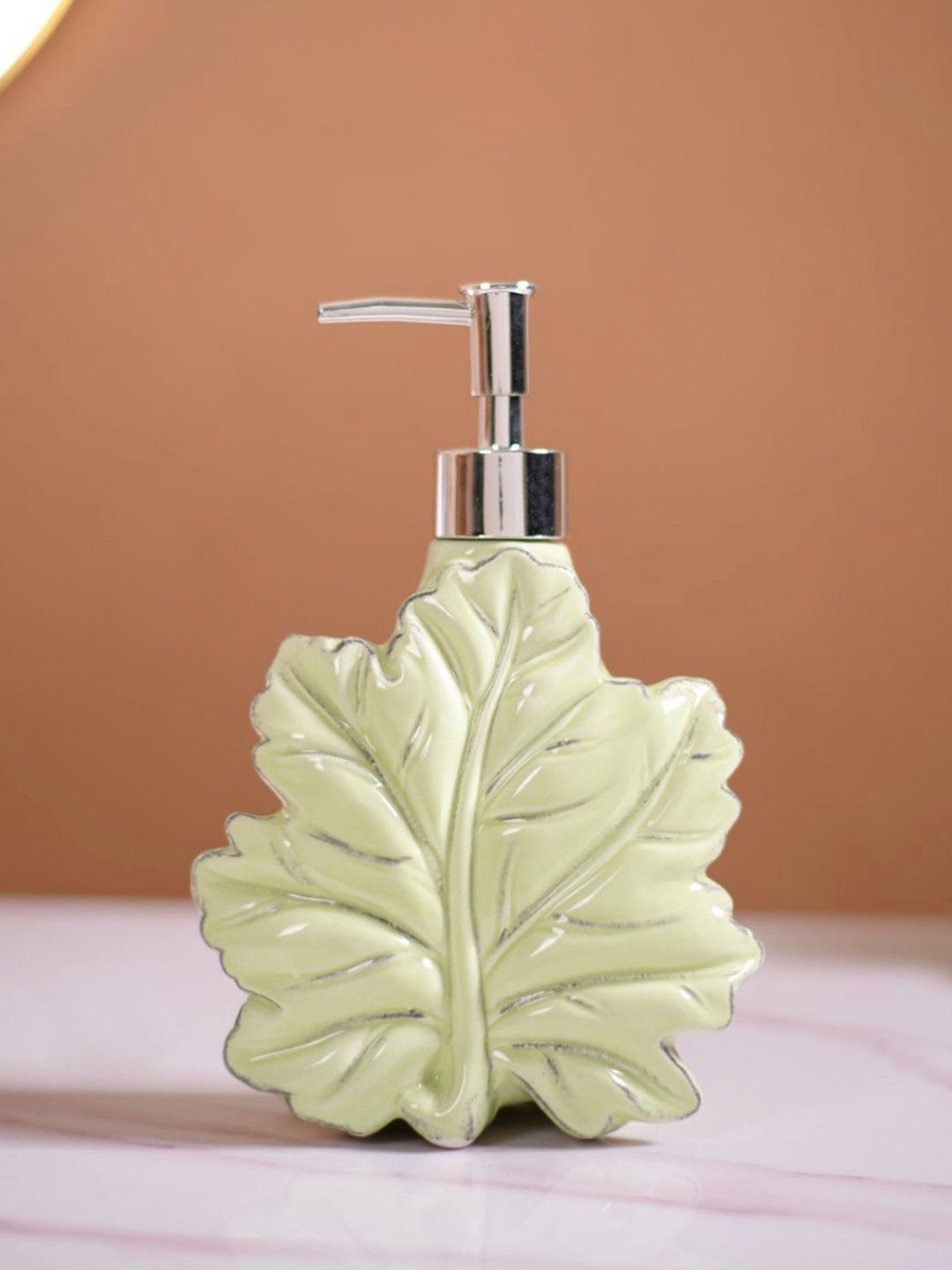 Nestasia Green & Silver Toned Floral Ceramic Soap Dispenser 450ml