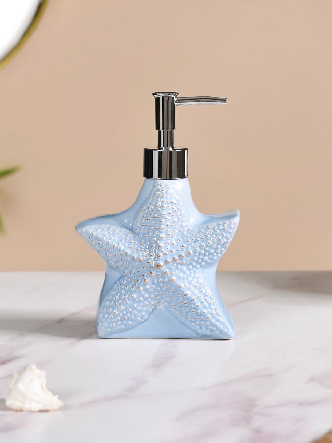 Nestasia Blue & Silver Toned Geometric Ceramic Glossy Soap Dispenser 400ml