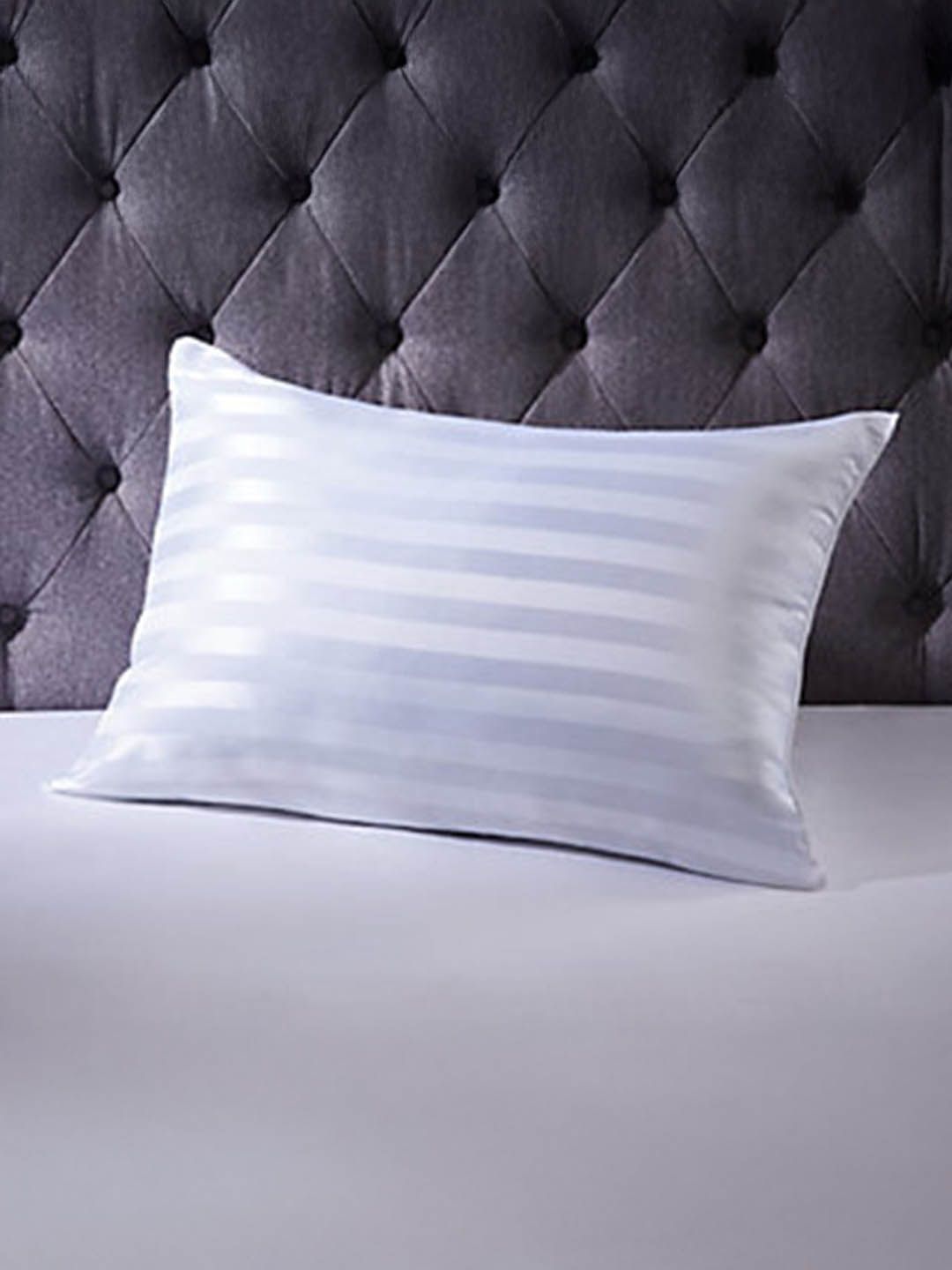 LA VERNE LA VERNE White Striped Polycotton Ultra Soft Fibre Sleep Pillow-42 x 68 x 15 cm
