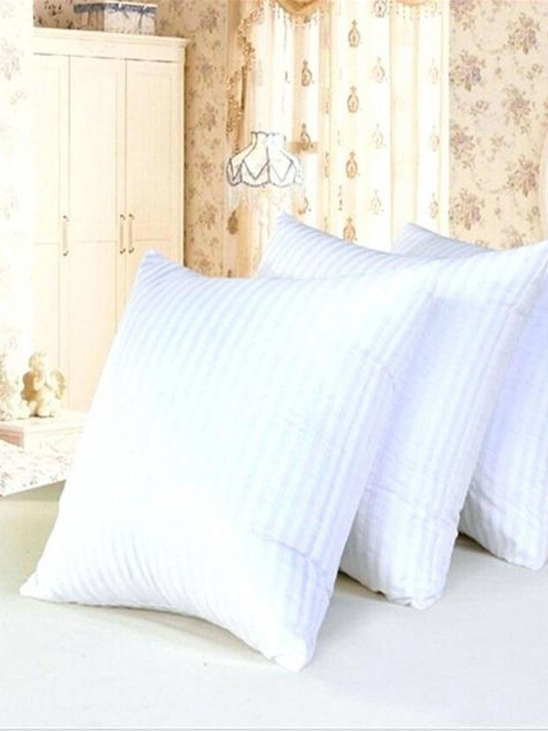 LA VERNE LA VERNE White Striped Polycotton Ultra Soft Set of 3 Ultra Soft Fibre Sleep Pillow-40 x 40 x 15 cm