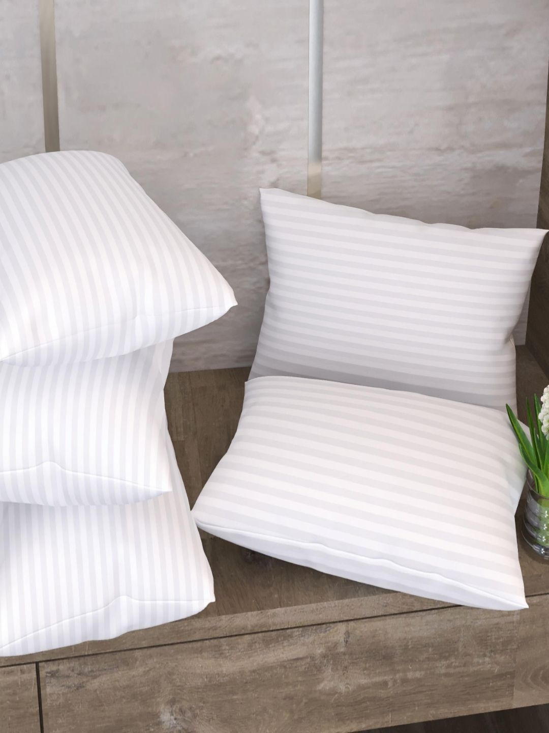 LA VERNE LA VERNE White Solid Polycotton Ultra Soft Set of 5 Ultra Soft Fibre Sleep Pillow-42 x 68 x 10 cm