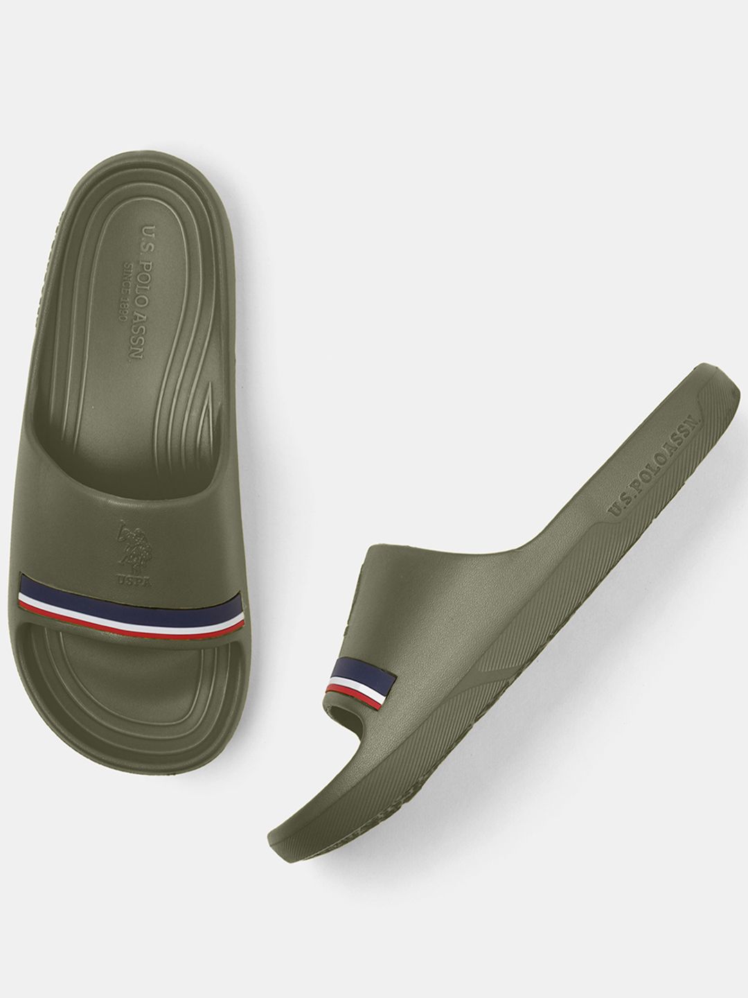 U.S. Polo Assn. Men Striped Rubber Easton 2.0 Foam Walk Sliders