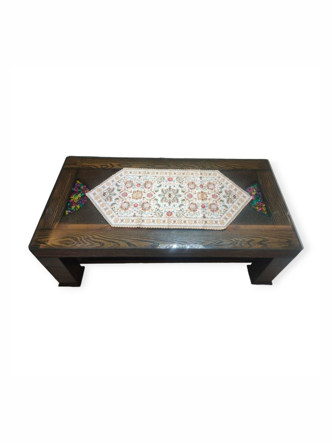 MONKDECOR Cream Coloured & Red  Floral Printed Table Runner