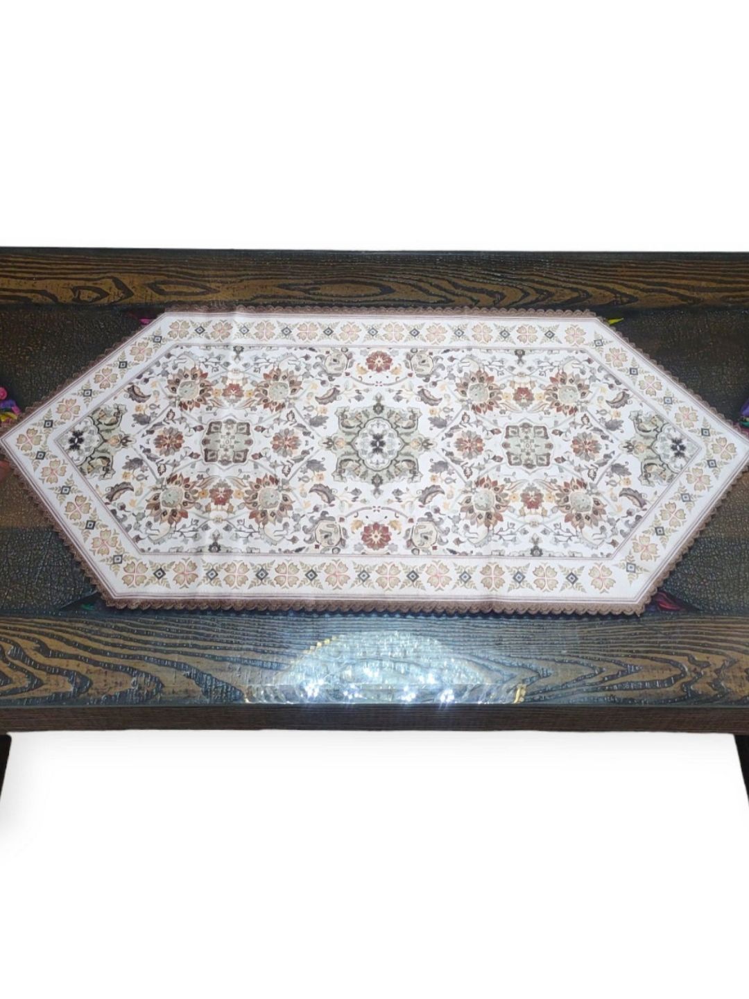 MONKDECOR Beige & Brown Printed Table Runner