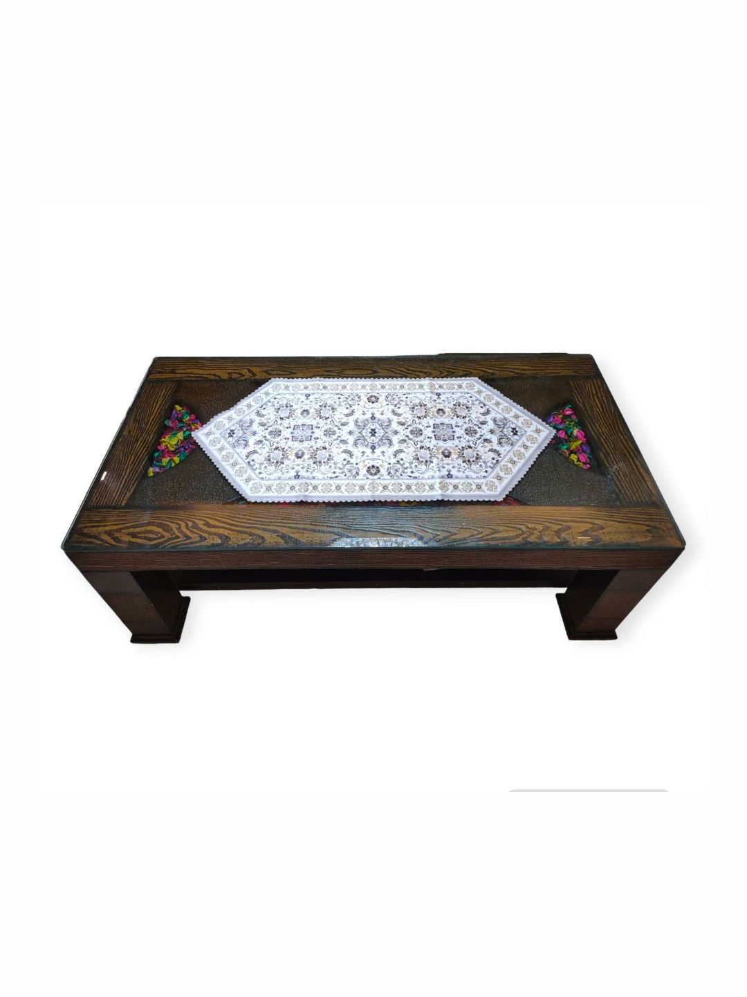TANLOOMS Grey & White Floral Printed Table Runner
