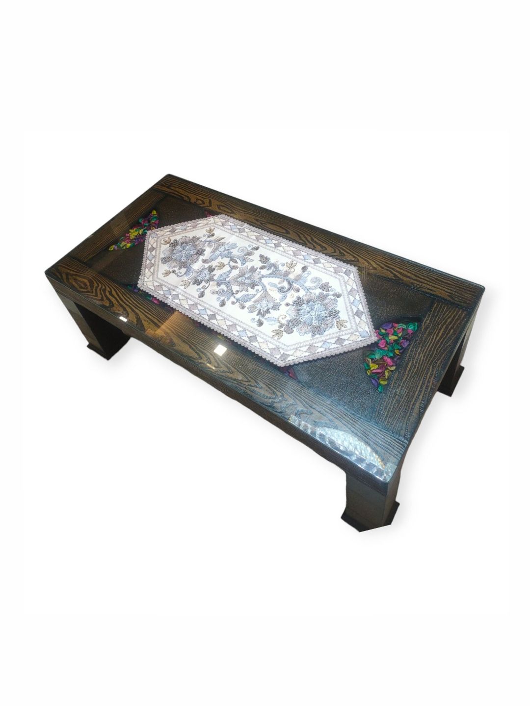 TANLOOMS Blue & White Floral Printed Coffee Table Runner
