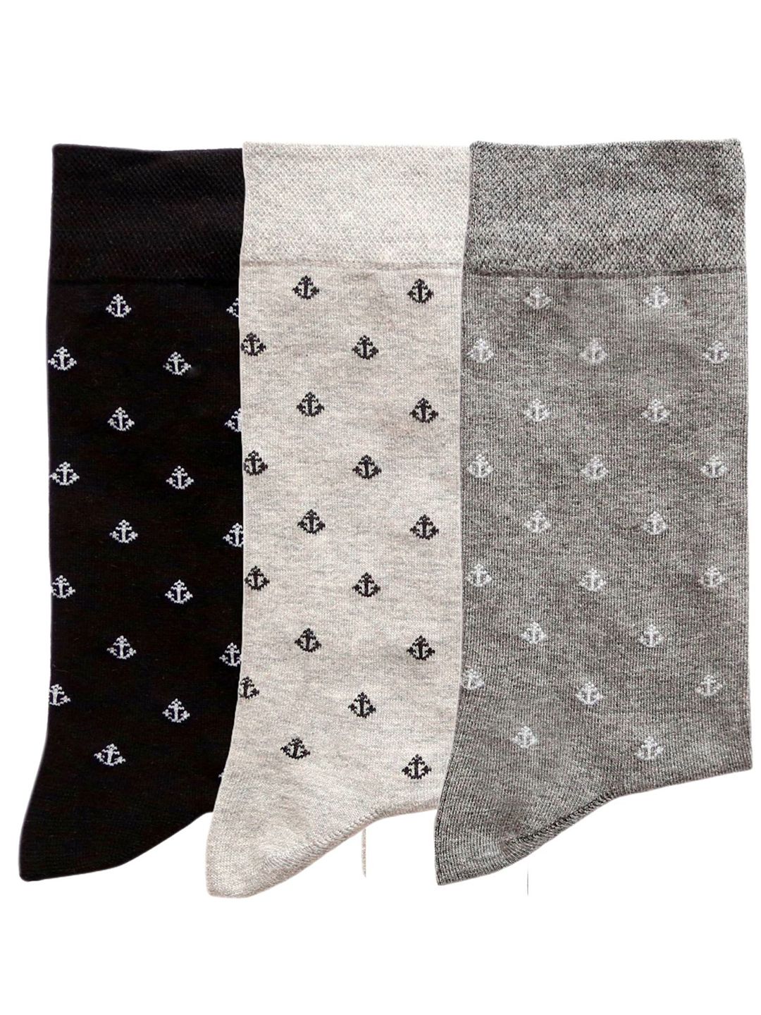 N2S NEXT2SKIN Men Pack Of 3 Seamless Patterned Calf-Length Socks