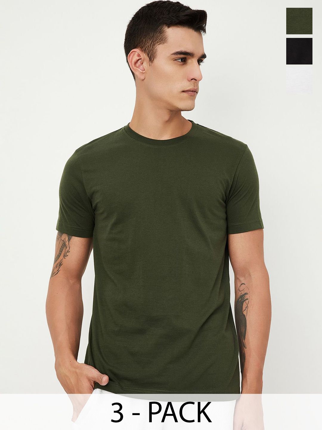 Max Men Pack of 3 Solid T-shirt