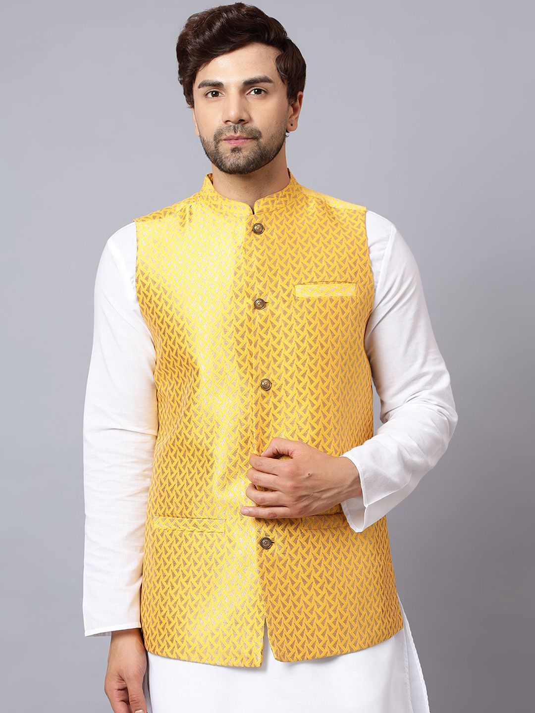 Latest Chikan Garments Woven Design Nehru Jacket