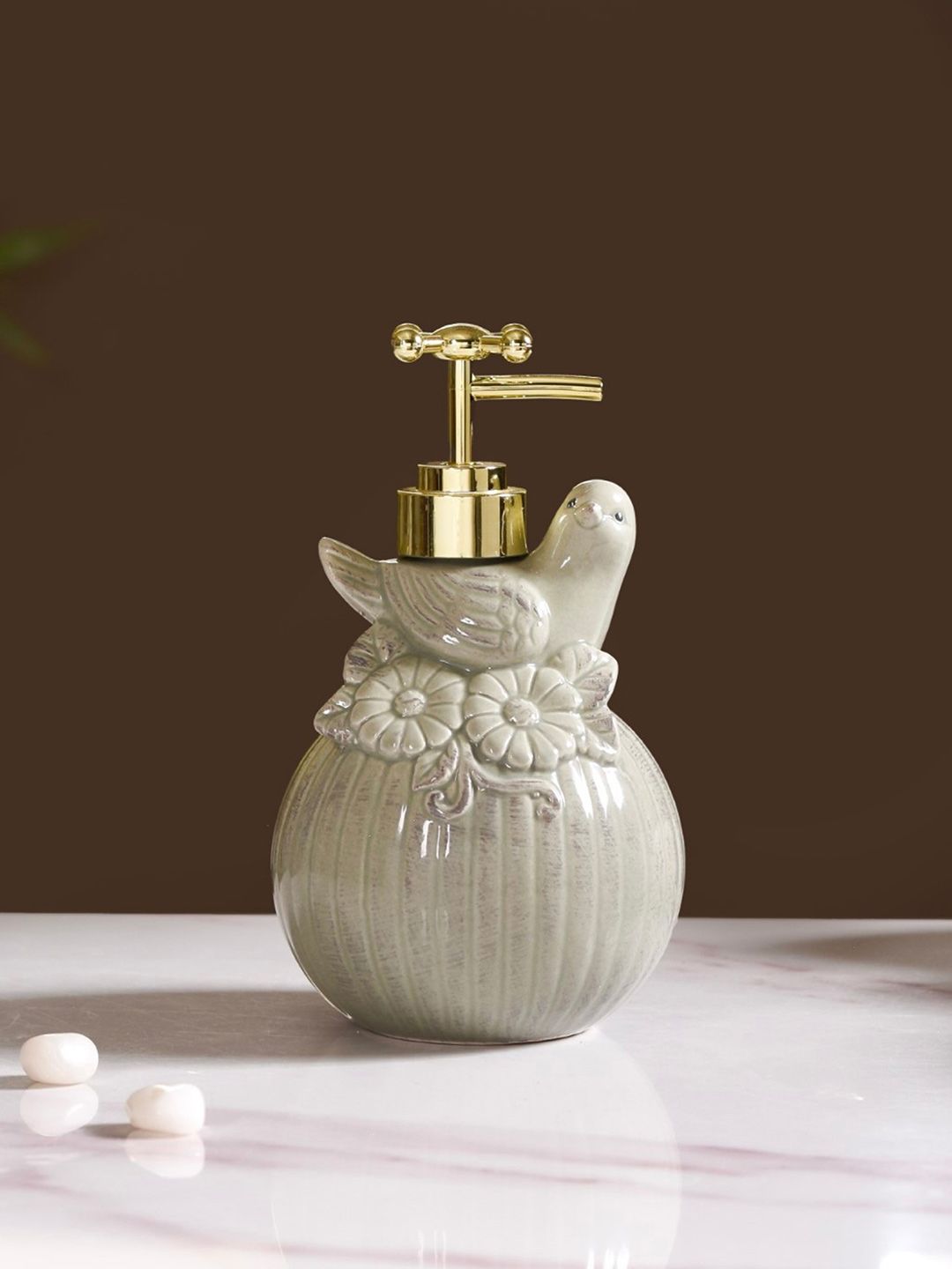 Nestasia Grey & Gold toned Textured Ceramic Soap Dispenser