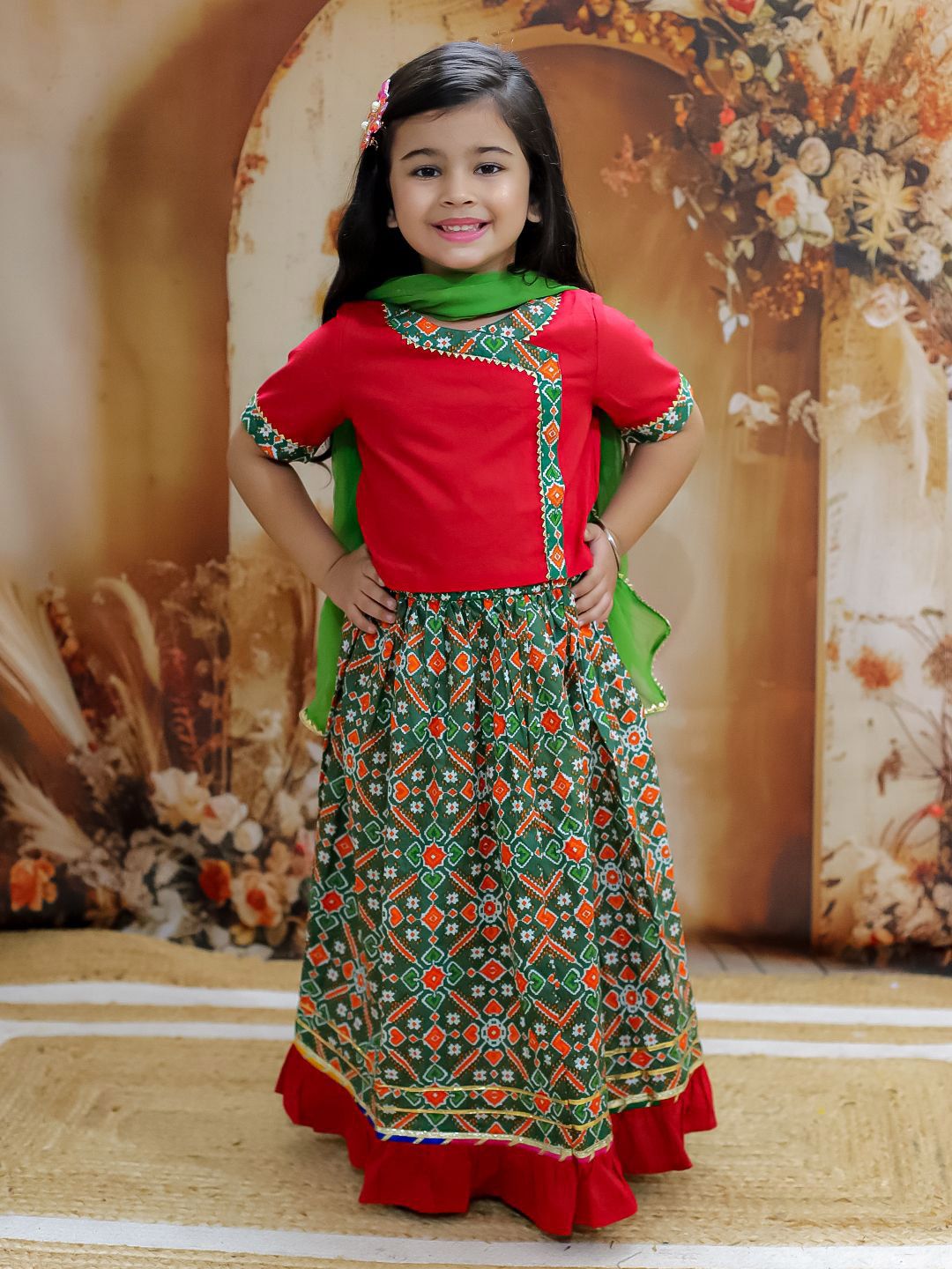 KID1 Girls Pari Patola Printed Cotton Ready to Wear Lehenga & Blouse With Dupatta