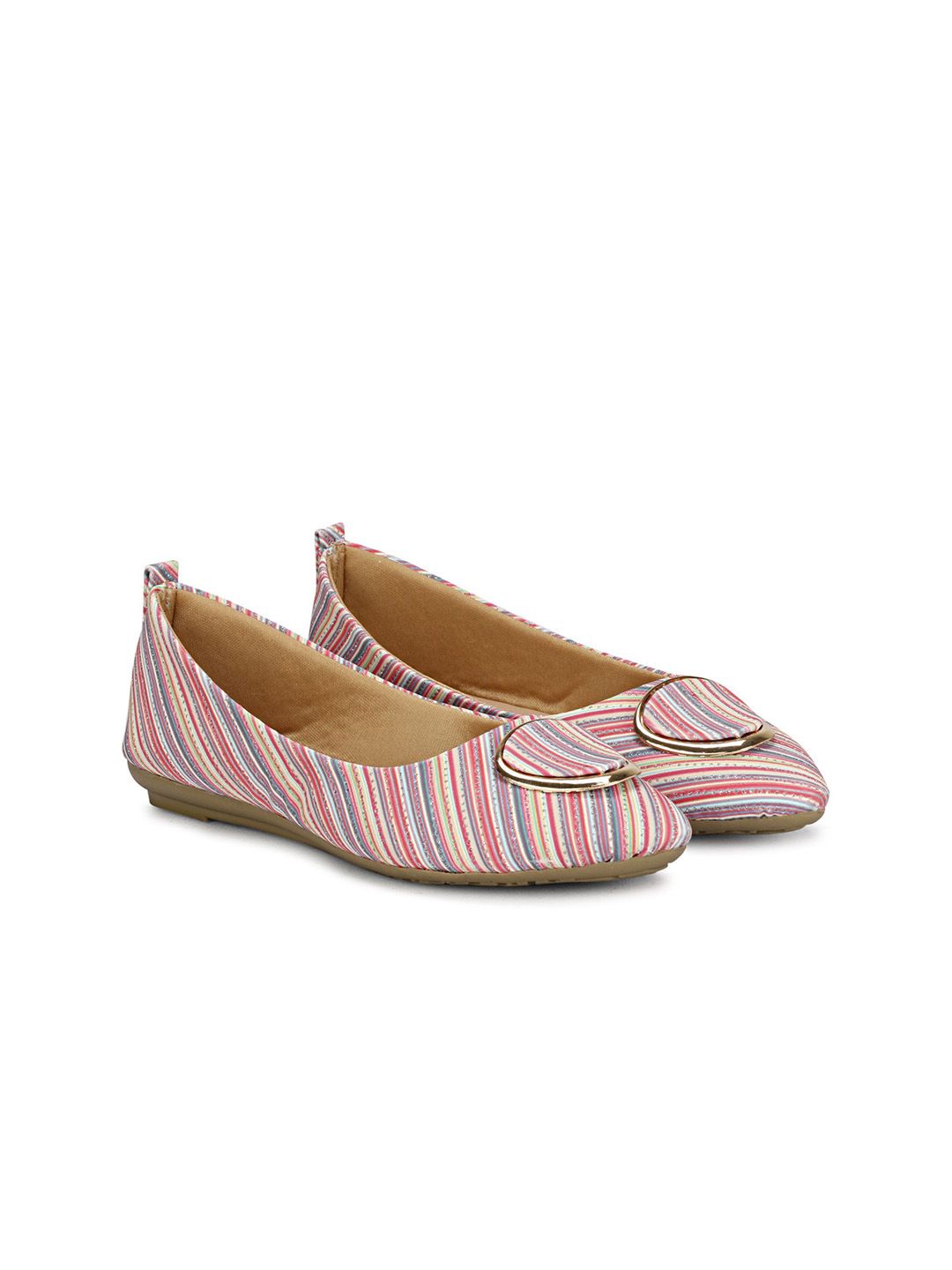 TRY FEET Women Striped Ballerinas with Bows Flats