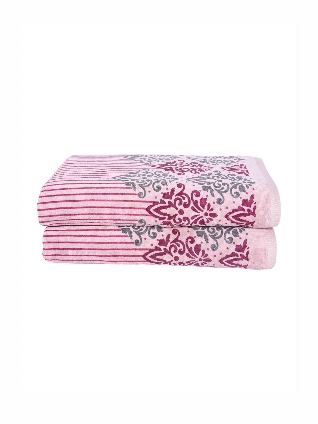 RANGOLI Purple & Grey 2 Piece Printed Cotton 450 GSM Towel Set