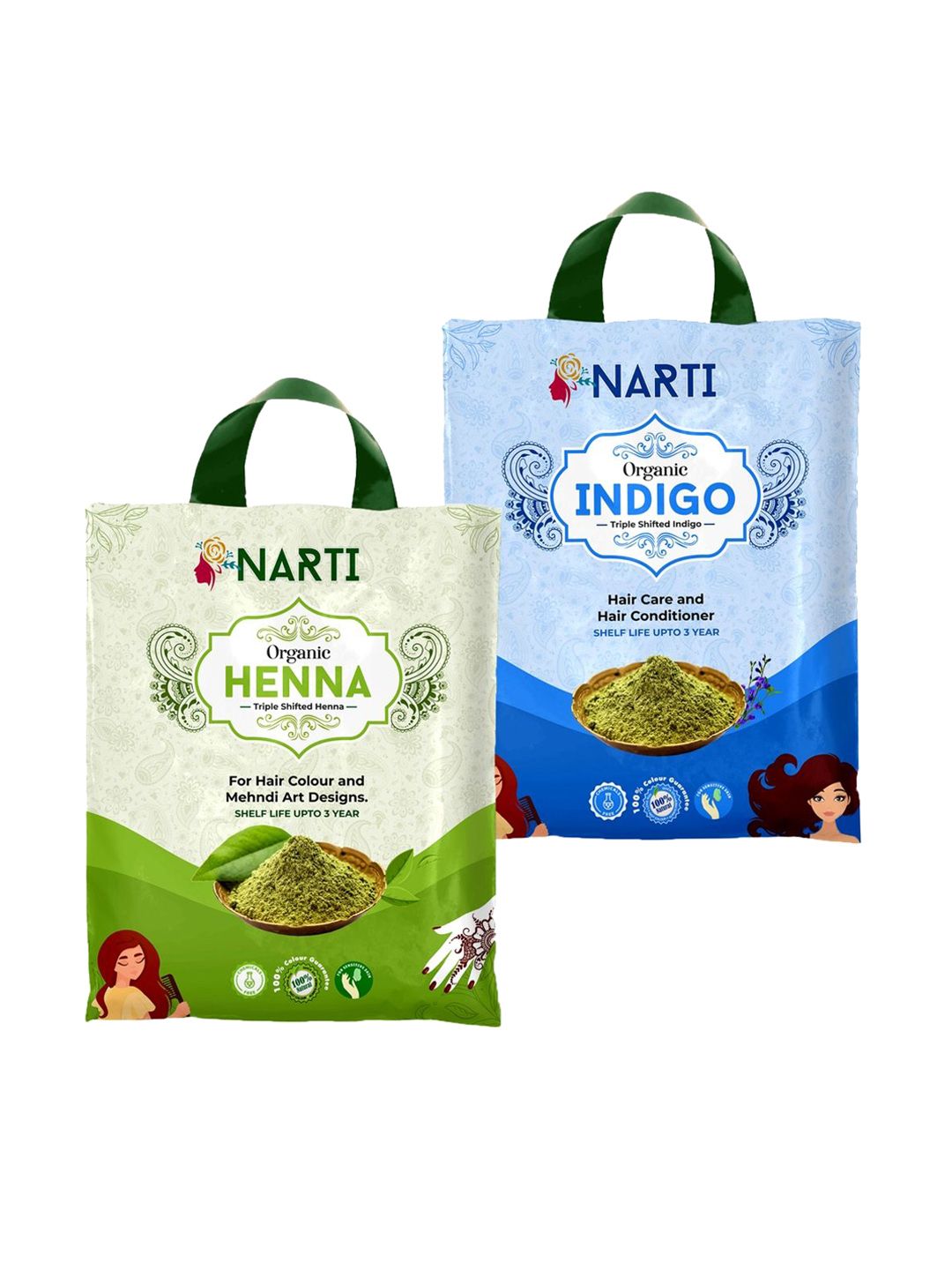 NARTI Organic Indigo Powder With Henna Powder - 300g Each