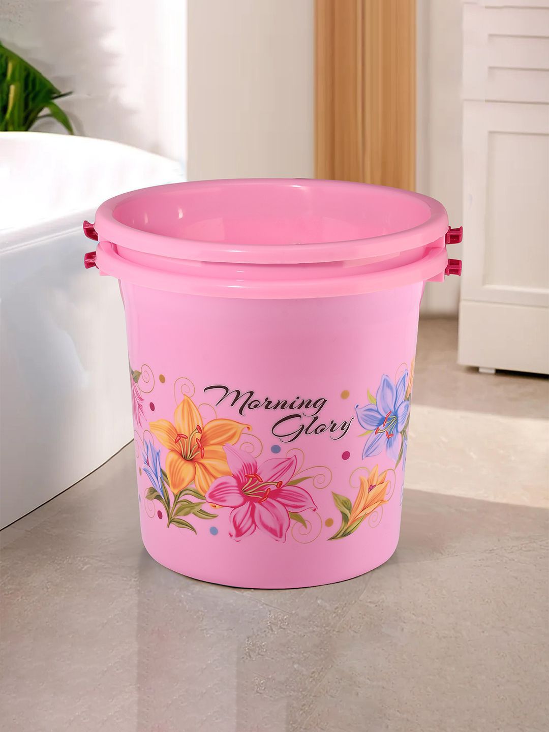 Kuber Industries Pink & Blue 2 pieces Floral Printed Water Buckets