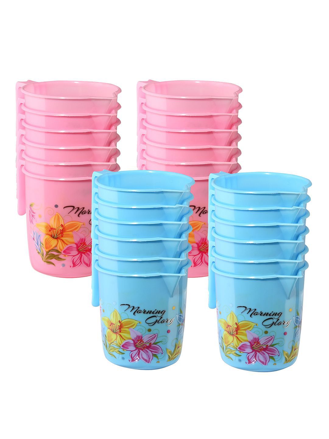 Kuber Industries Blue & Pink 24 Pieces Floral Printed Bathroom Mugs