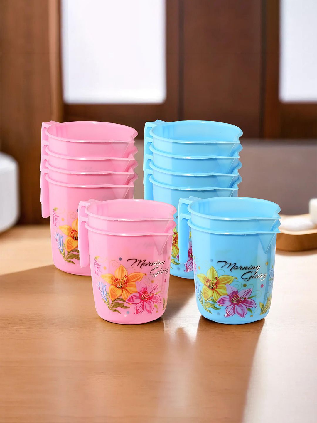 Kuber Industries Blue & Pink 12 Pieces Floral Printed Bathroom Mugs
