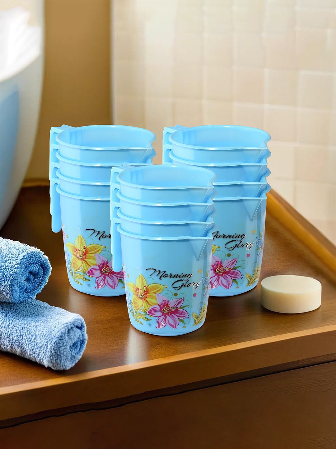 Kuber Industries Blue & Green 12 Pieces Floral Printed Bathroom Mugs