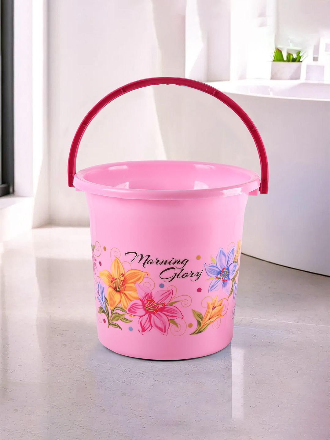 Kuber Industries Pink & Yellow Floral Printed Water Buckets