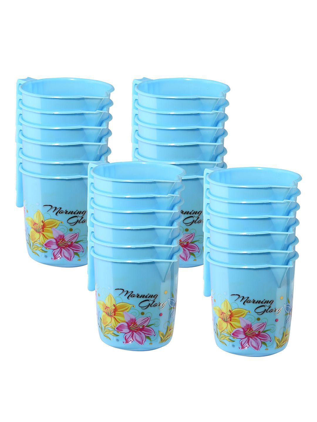 Kuber Industries Blue & Yellow 24 Pieces Floral Printed Bathroom Mugs