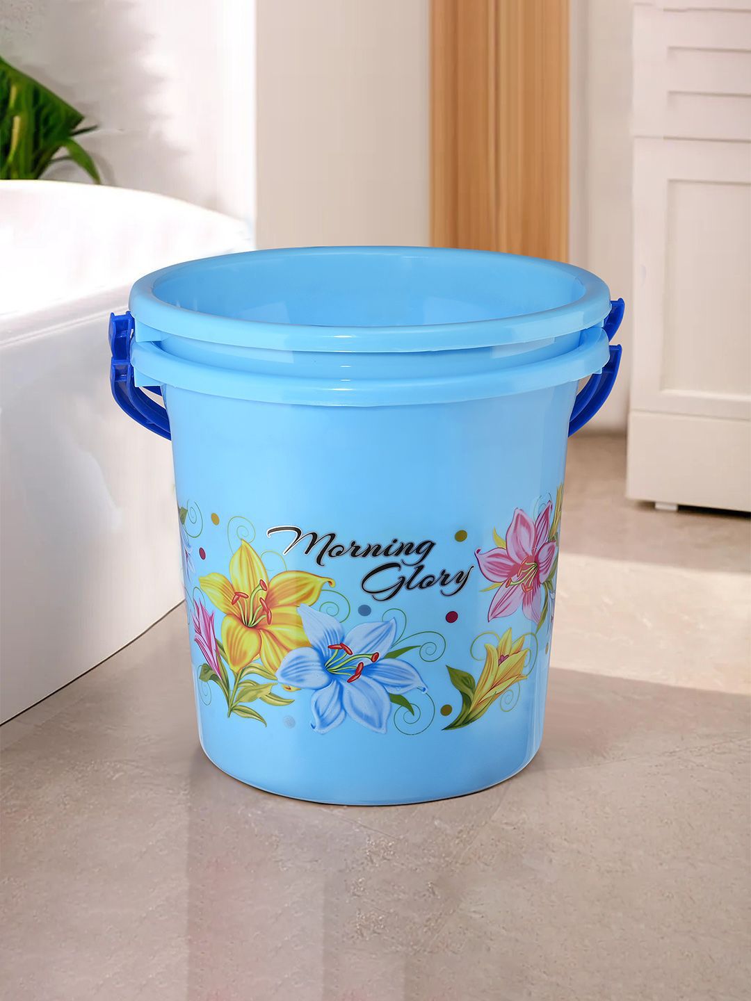 Kuber Industries Blue & Yellow 2 Pieces Floral Printed Water Buckets