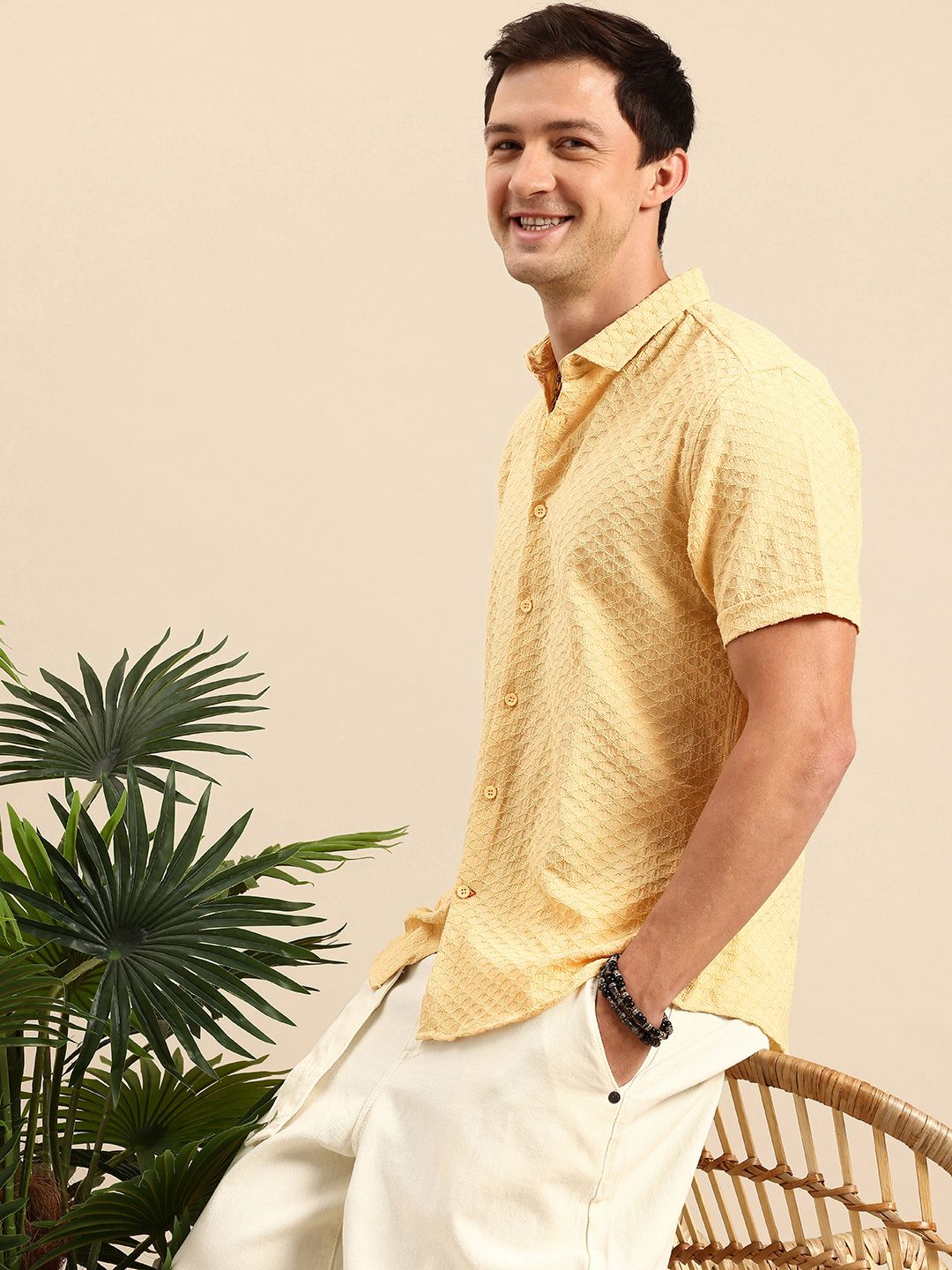 Mast & Harbour Textured Slim Fit Casual Shirt