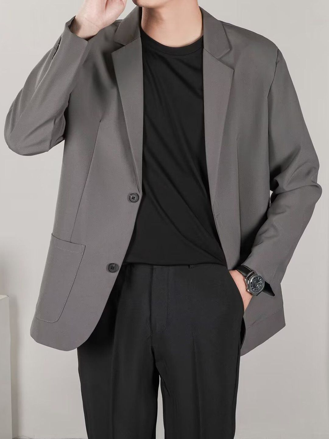 StyleCast Grey Notched Lapel Single Breasted Formal Blazer