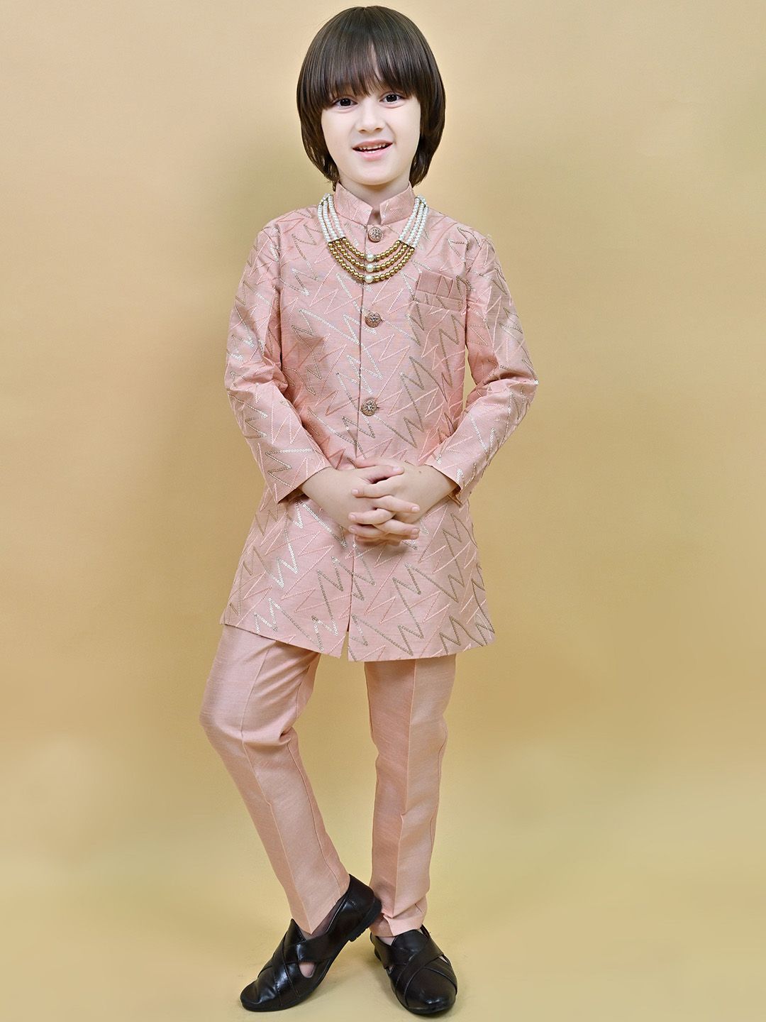 ahhaaaa Boys Embroidered Long Sleeve Sherwani Set