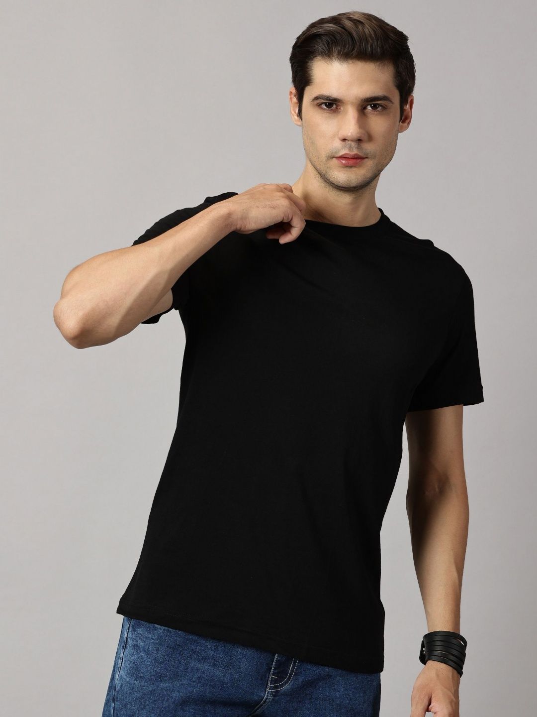 BLACK BUCK Men Essential Pure Pure Cotton Solid Crew Neck T-shirt