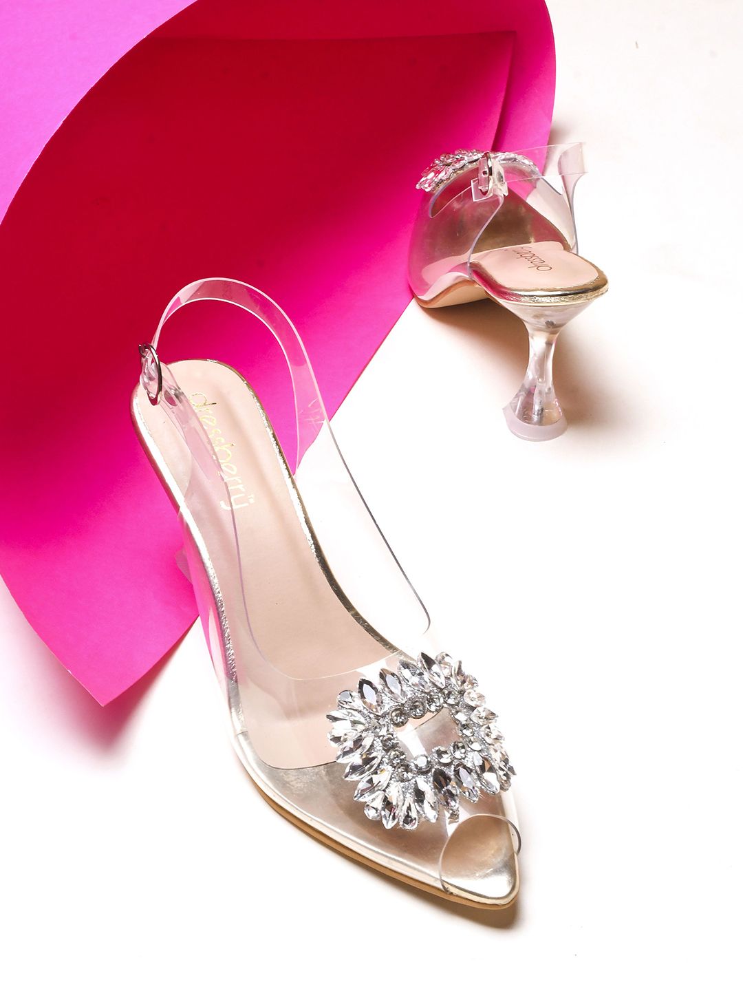 DressBerry Embellished PU Party Stiletto Heels Peep Toes