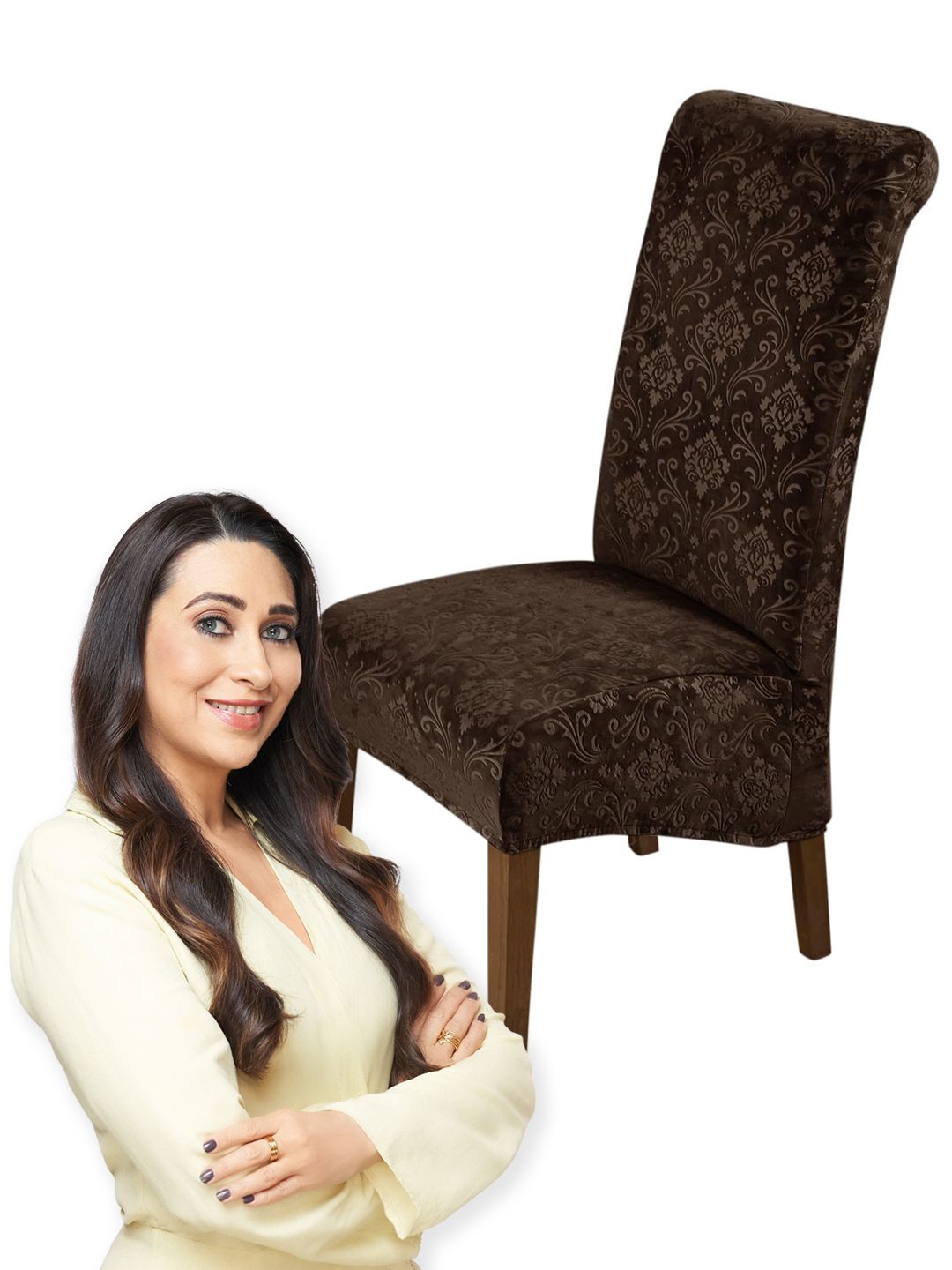 HOKIPO Brown Stretchable Velvet Long Back Chair Covers