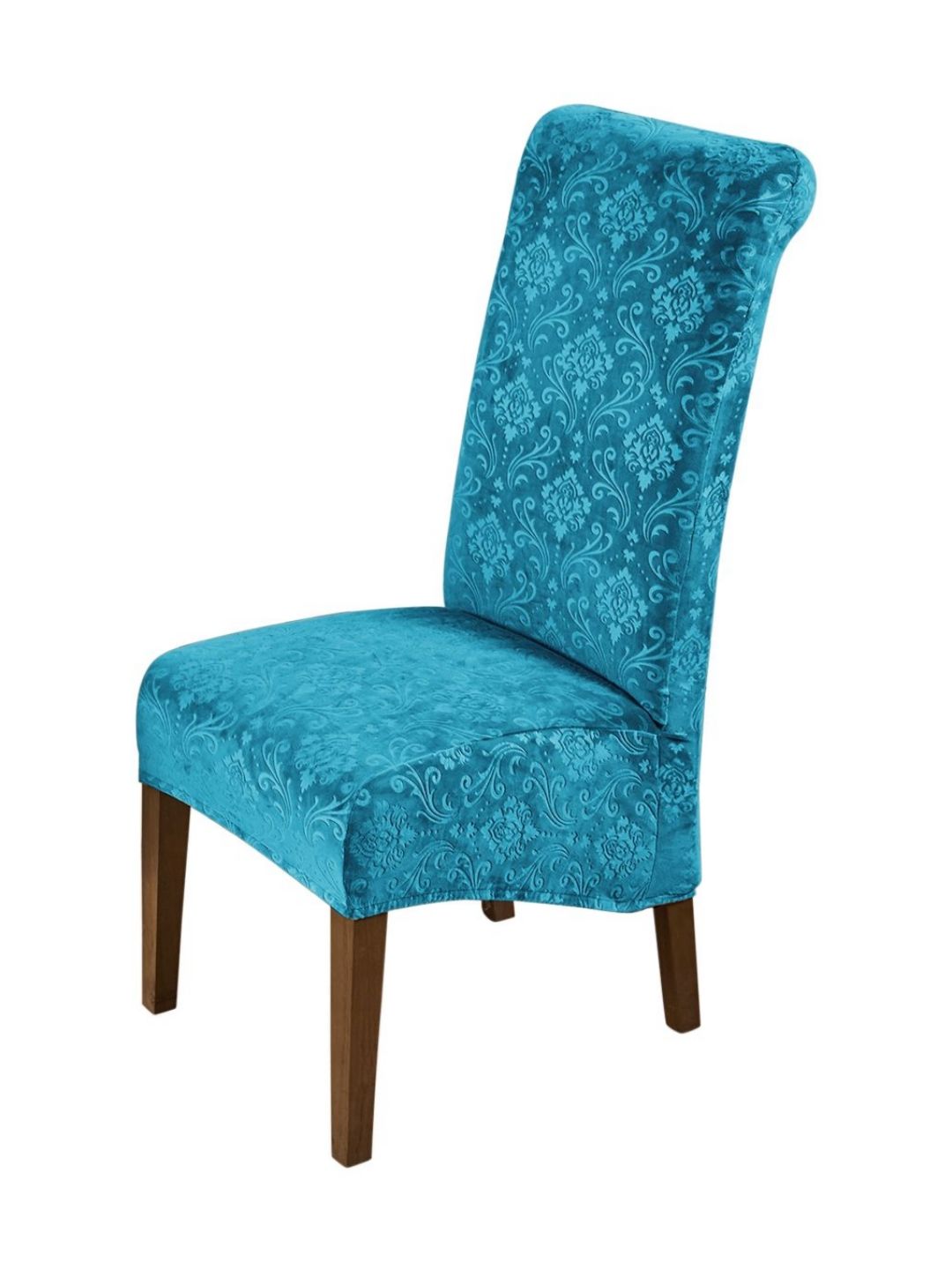 HOKIPO Turquoise Blue Stretchable Velvet Long Back Chair Covers