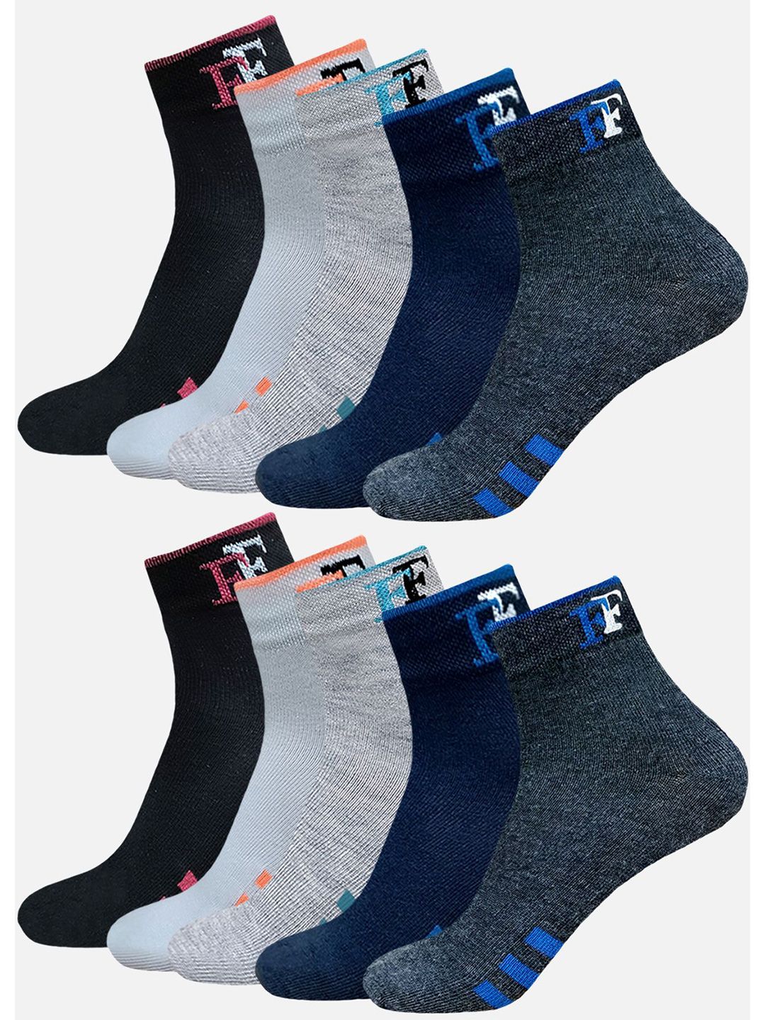 FIMS Pack Of 10 Printed Crew Ankle Length Socks