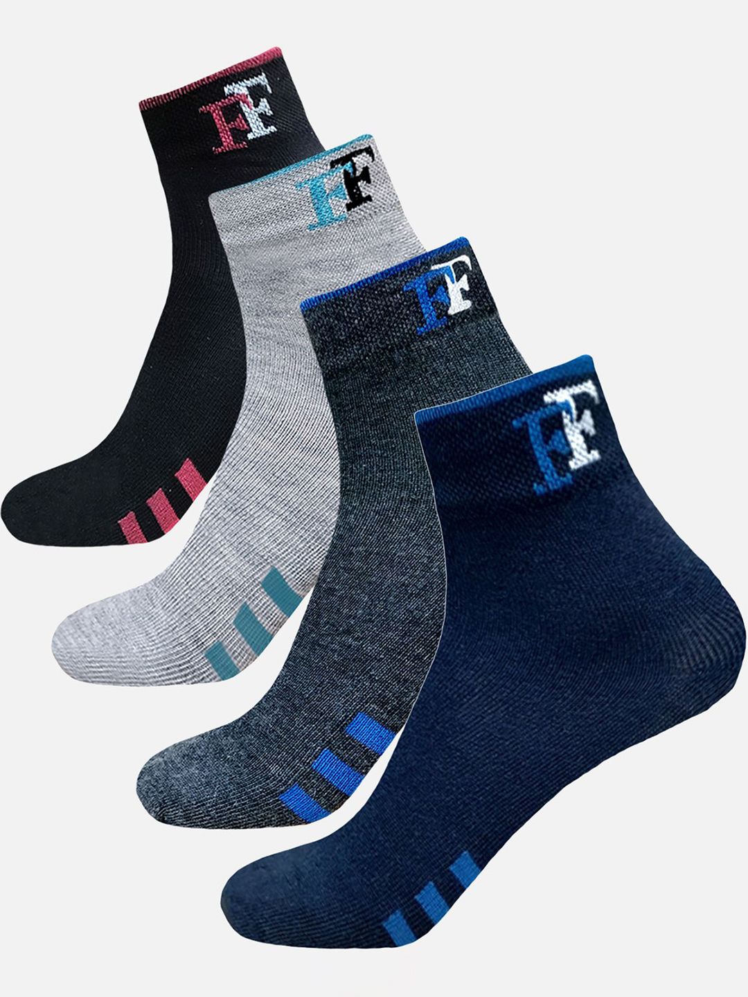 FIMS Men Pack Of 4 Striped Crew Ankle Length Socks