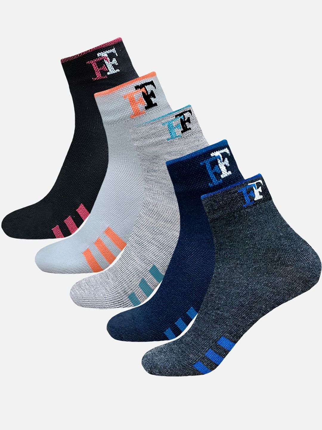 FIMS Men Pack Of 5 Striped Crew Ankle Length Socks