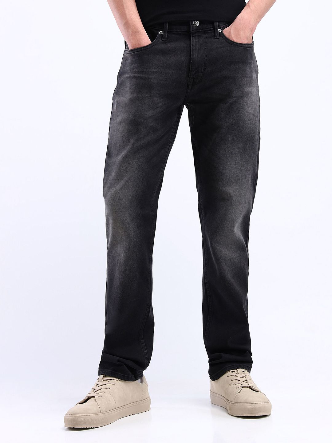 Men Straight Fit Jeans Flying Machine Men Straight Fit  Mid-Rise Cotton Heavy Fade Jeans