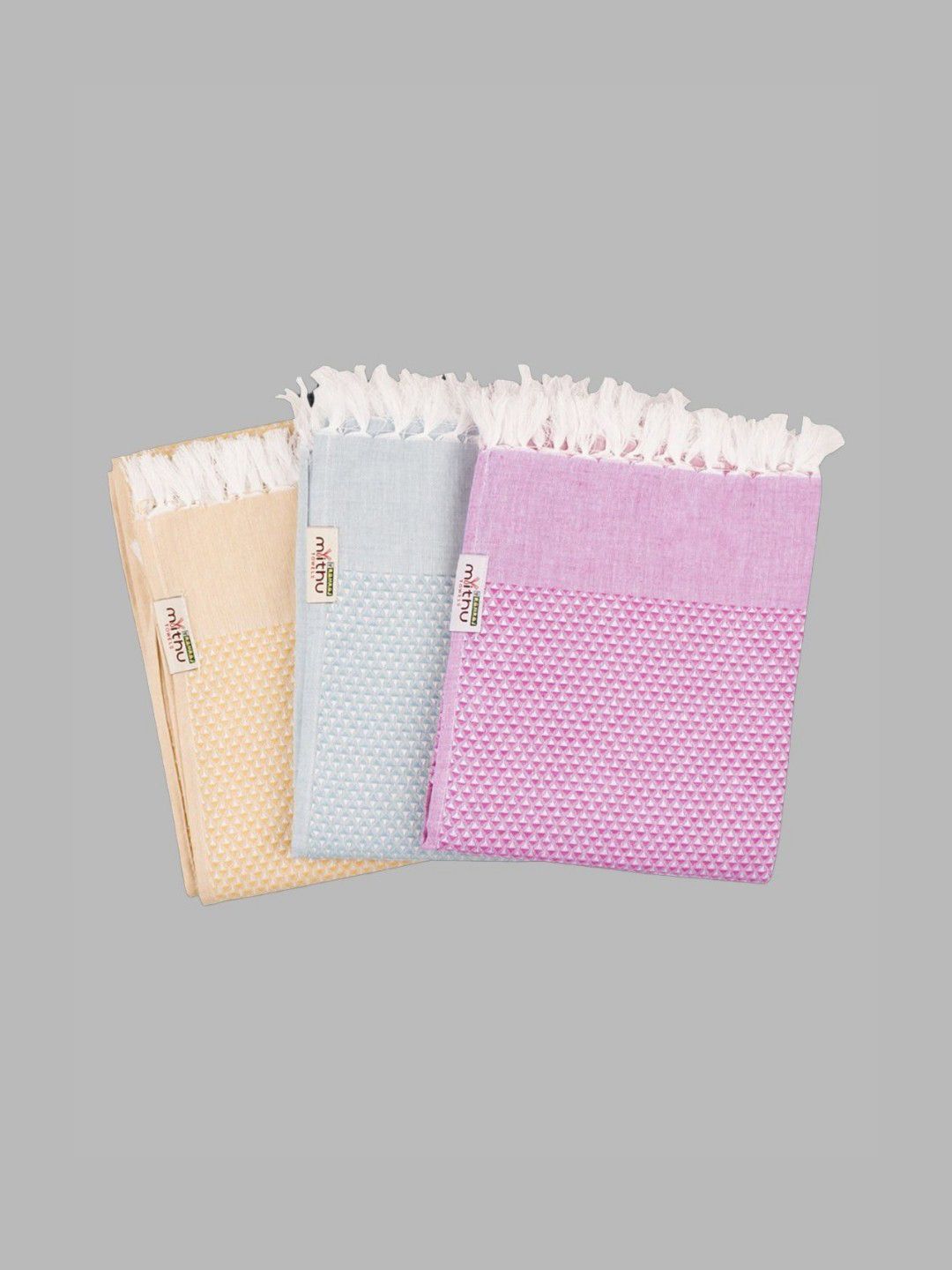 Ramraj Pure Cotton Pack of 3 Checked 180 GSM Bath Towel