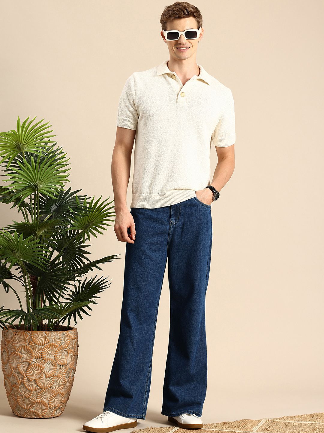 Mast & Harbour Men Smart Loose Pure Cotton Bootcut Jeans