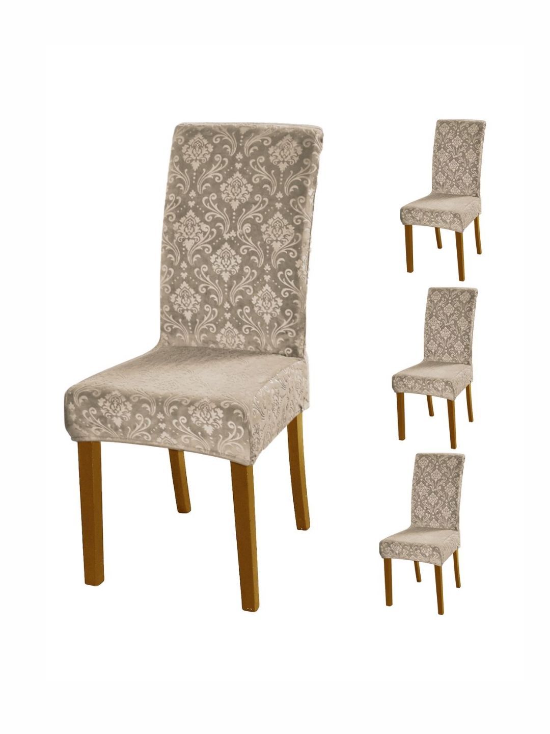 HOKIPO Camel Brown 4 Pieces Velvet 200GSM Stretchable Chair Covers