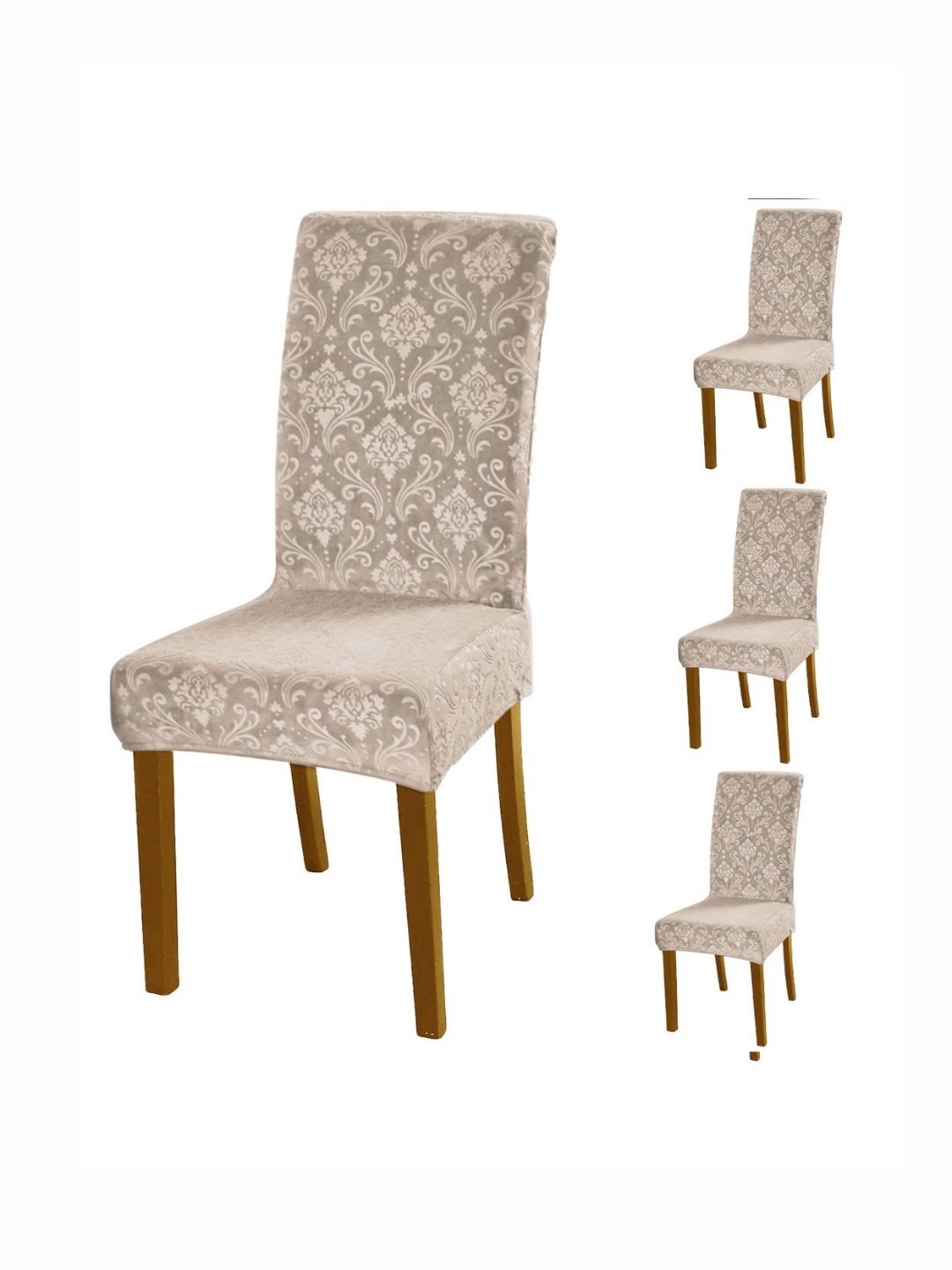 HOKIPO Camel Brown 4 Pieces Embossed Velvet 200GSM Stretchable Chair Covers