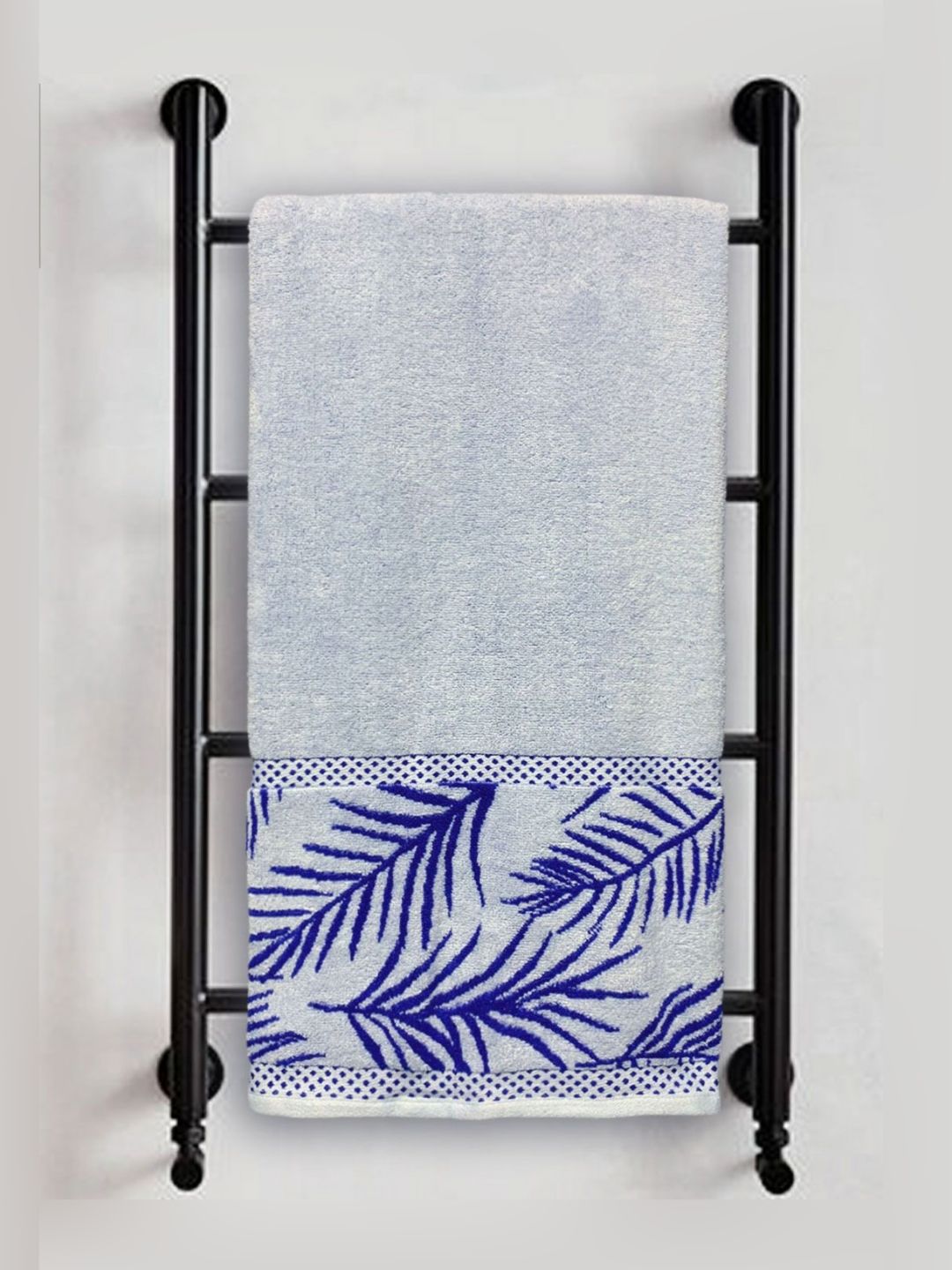 Myntra Elegant Homes Blue & Grey Printed Cotton 380 GSM Bath Towel