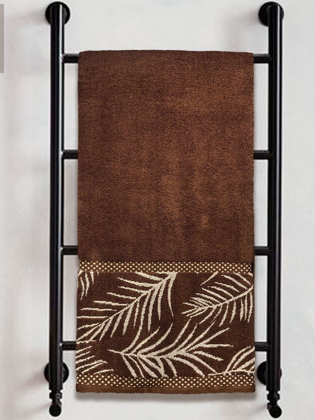 Myntra Elegant Homes Coffee Brown & White Printed Pure Cotton 380 GSM Bath Towel