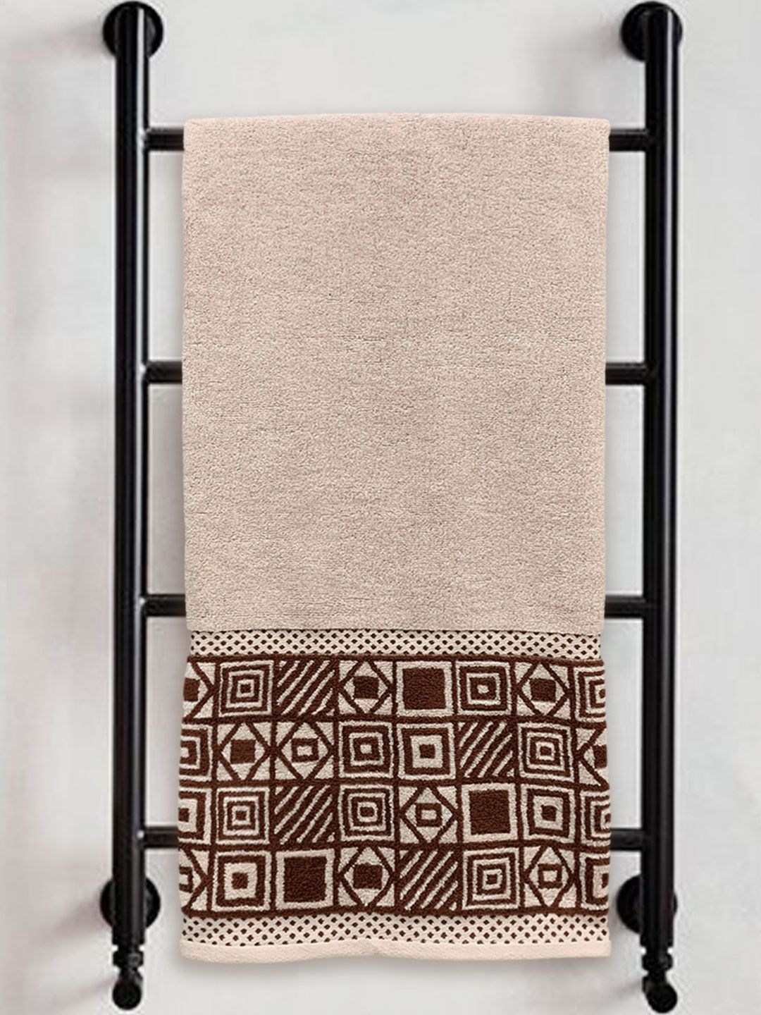 Myntra Elegant Homes Cream & Brown Printed Pure Cotton 380 GSM Bath Towel
