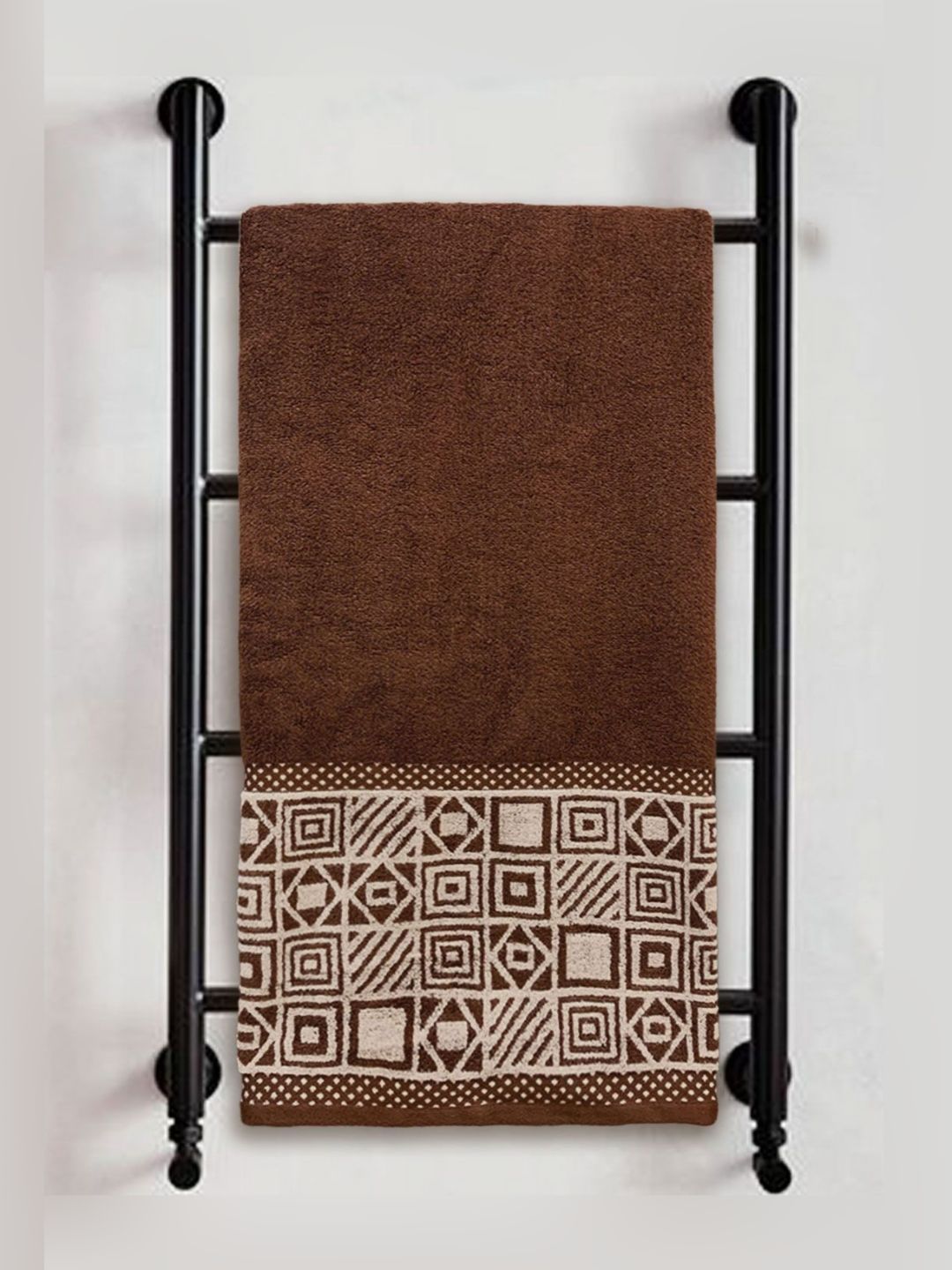 Myntra Elegant Homes Coffee Brown & Beige Printed Pure Cotton 380 GSM Bath Towel