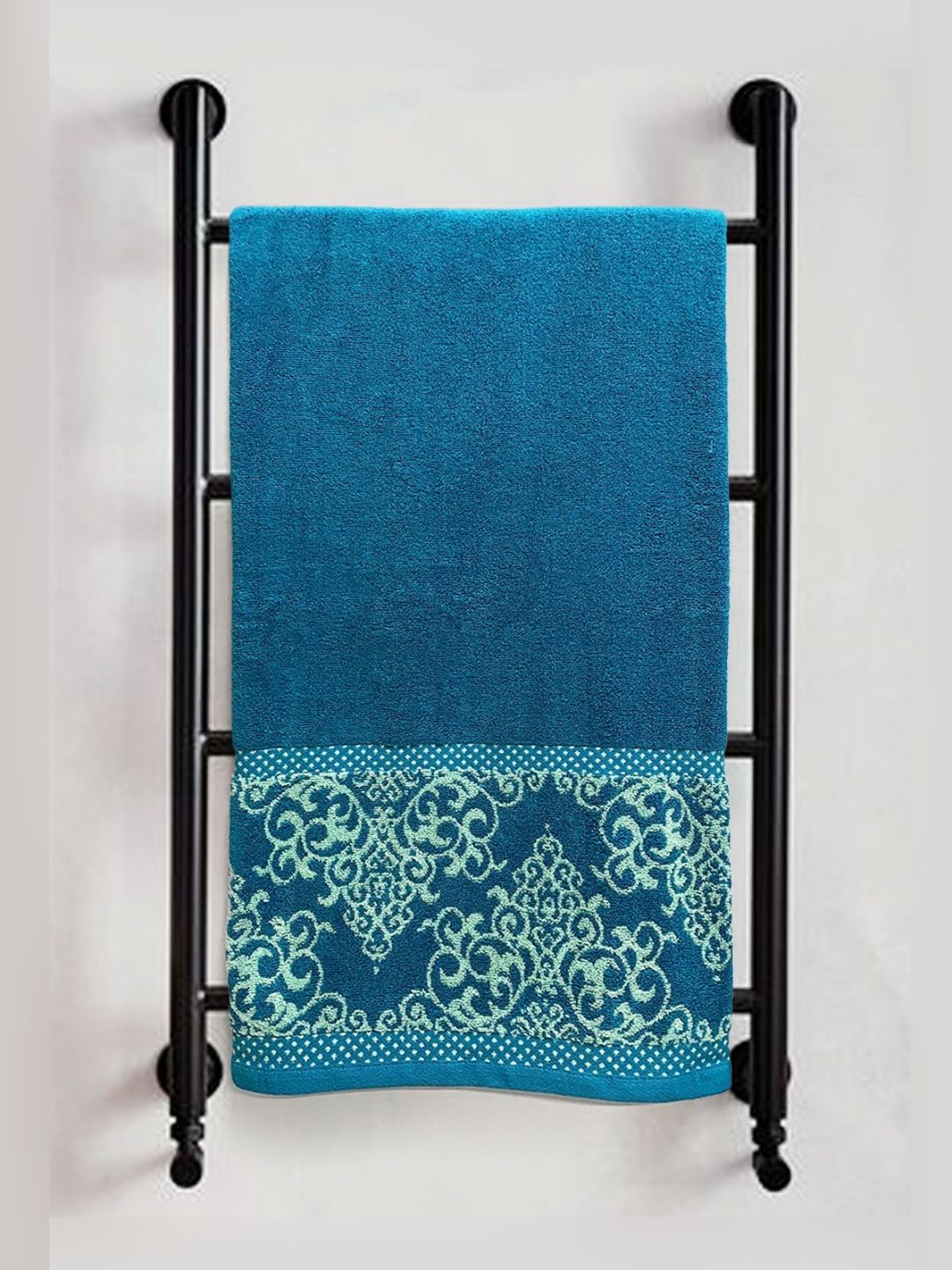 Myntra Elegant Homes Teal & Sea Green Printed Pure Cotton 380 GSM Bath Towel