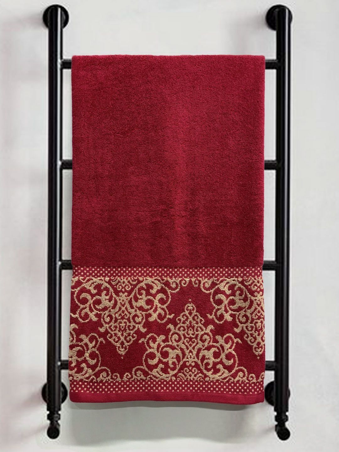 Myntra Elegant Homes Maroon & Beige Printed Pure Cotton 380 GSM Bath Towel