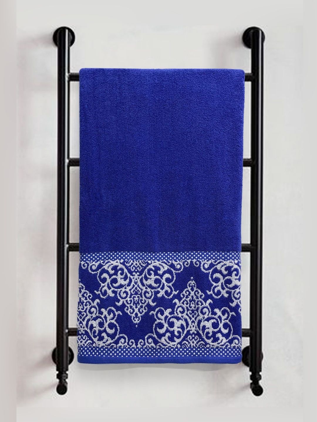 Myntra Elegant Homes Blue & White Printed Pure Cotton 380 GSM Bath Towel