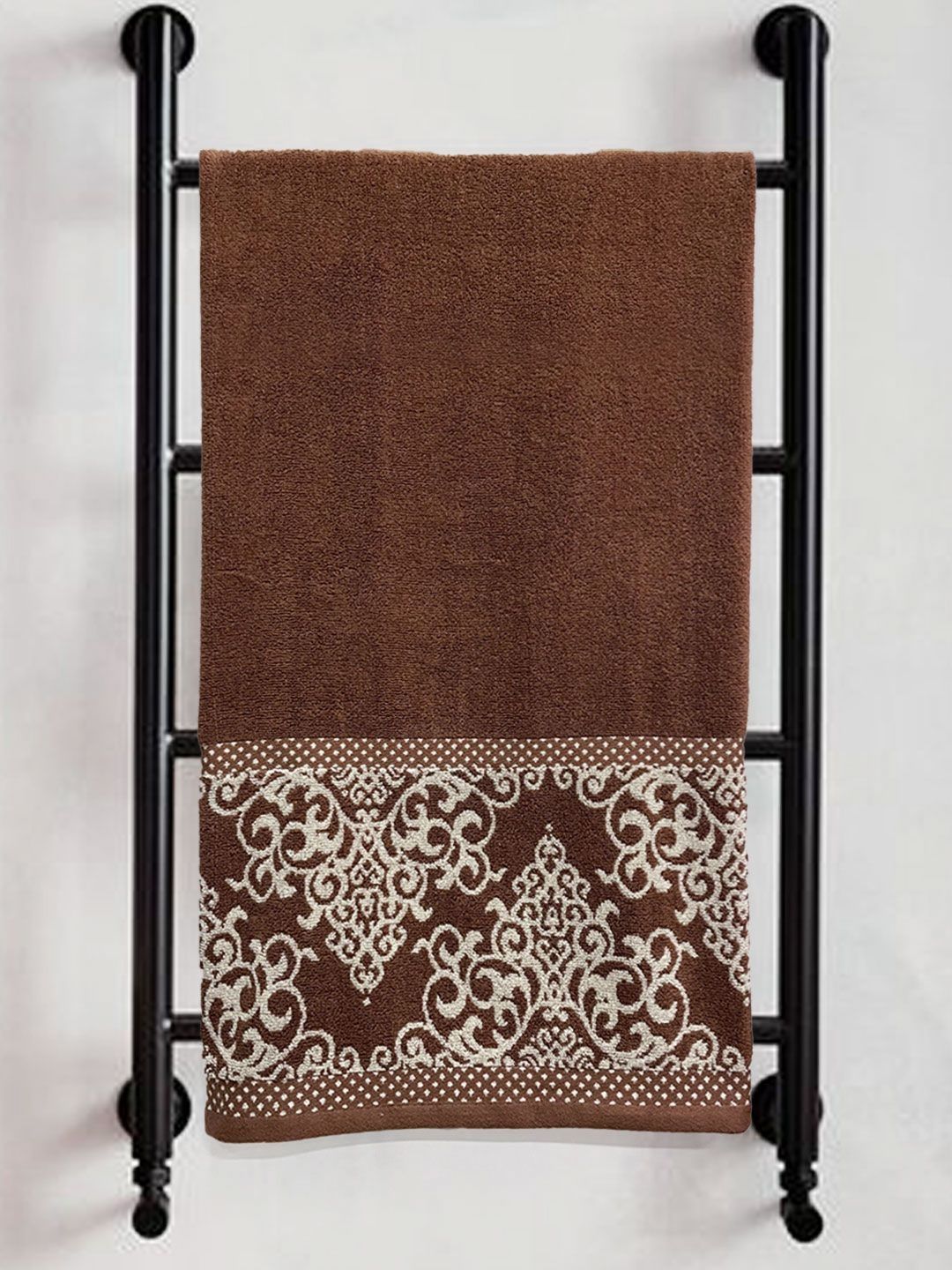 Myntra Elegant Homes Coffee Brown & Off White Printed Pure Cotton 380 GSM Bath Towel